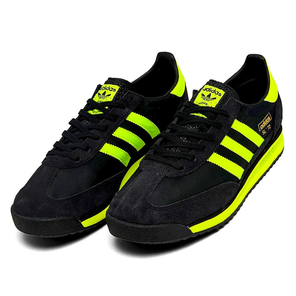 adidas Men’s Black and Neon Yellow Retro Runner Sneakers